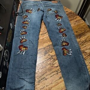 Evisu Men's Relaxed Jeans with Colorful Embroidery